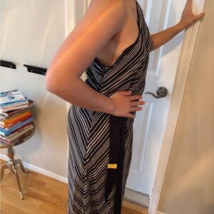 Halston Heritage One Shoulder Black and White Dress